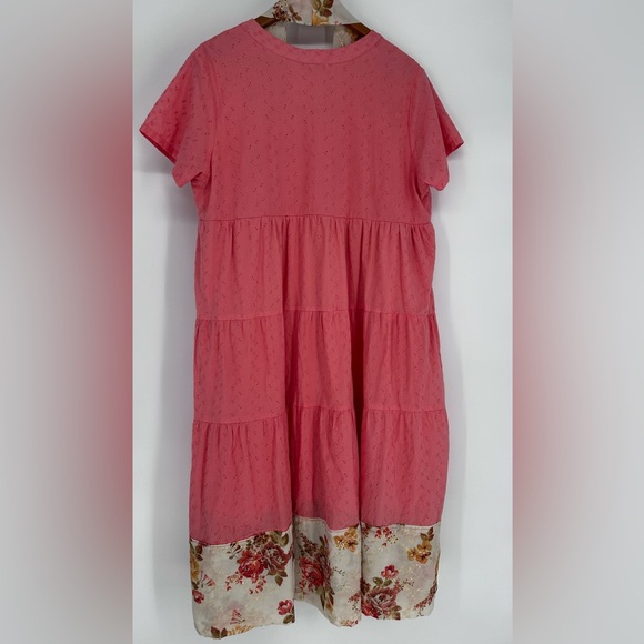 Harlow & Rose Dress Womens XL Pink Eyelet Tiered Lined Peasant Midi Length Boho - Picture 2 of 8